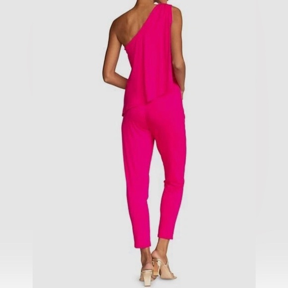 Trina Turk  Pink Estell Draped One-Shoulder Jumpsuit Size Medium - Picture 2 of 8